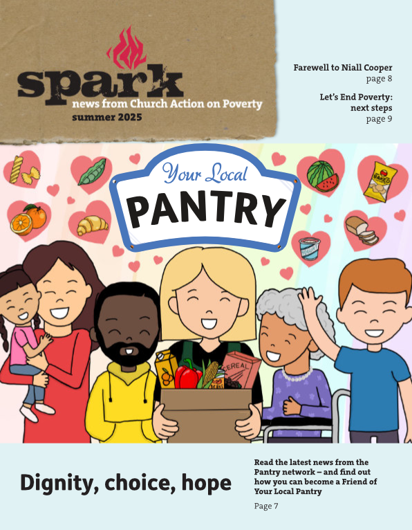 The cover of the summer 2025 issue of our SPARK newsletter, featuring the winning entry from an art competition held in Local Pantries