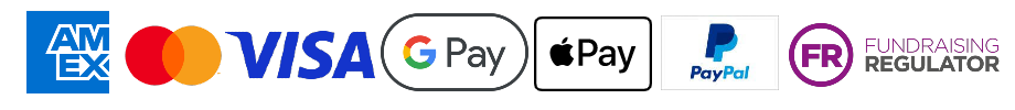 AmEx, Mastercard, Visa, Google Pay, Apple Pay, Paypal, Fundraising Regulator