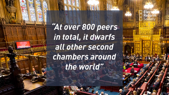 At over 800 peers in total it dwarfs all other second chambers around the world