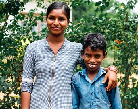 Woman and boy smiling