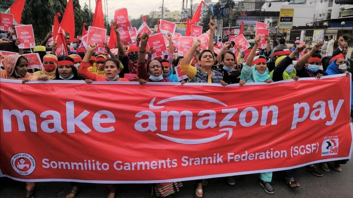 Garment workers in Bangladesh take action to #MakeAmazonPay for orders cancelled during the pandemic.