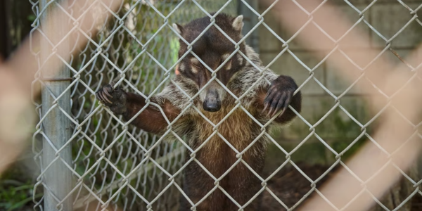 A captive coati in a roadside zoo