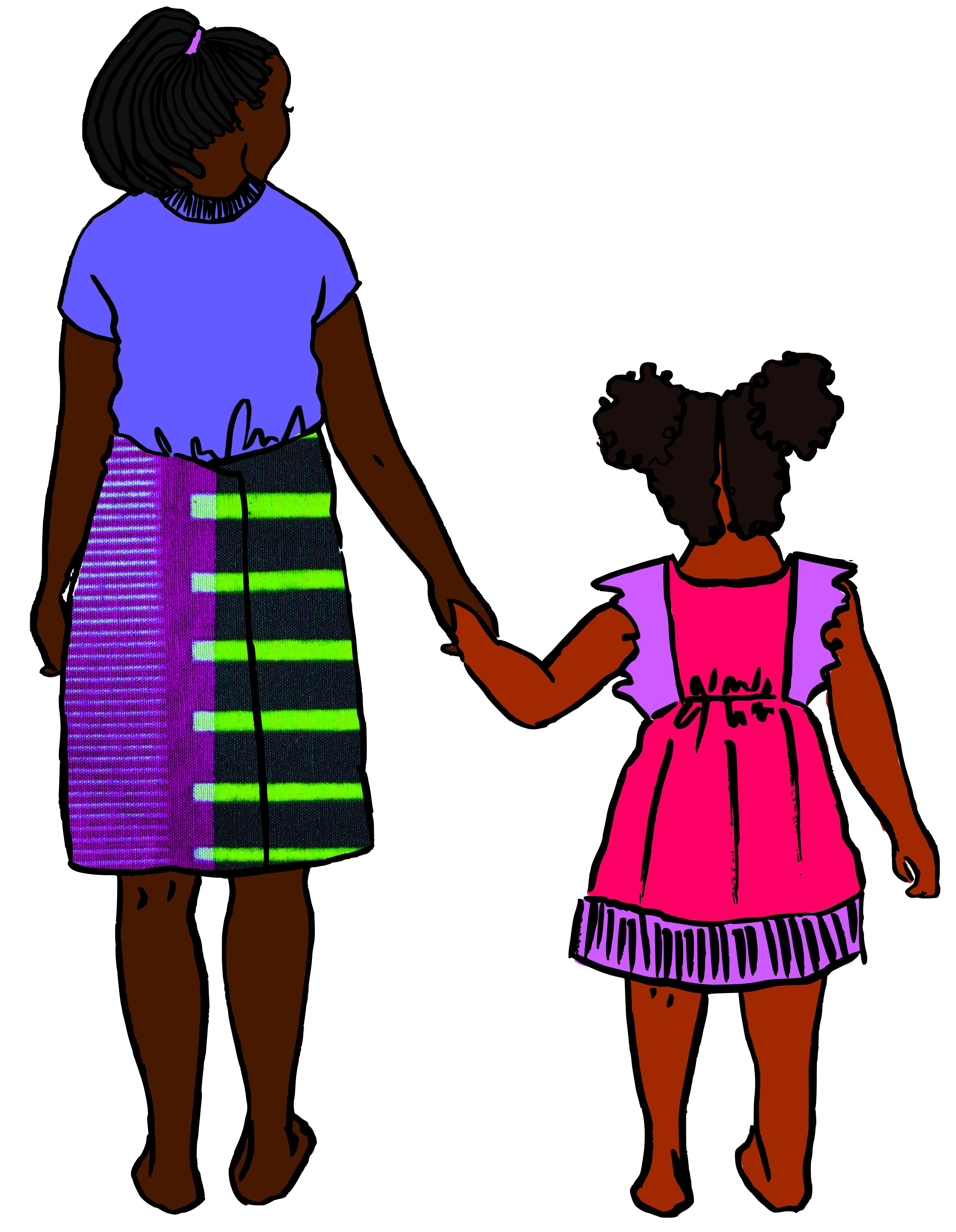 Illustration of Fairtrade Farmer Edith and her daughter