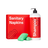 Sanitary napkins, shampoo and soap.