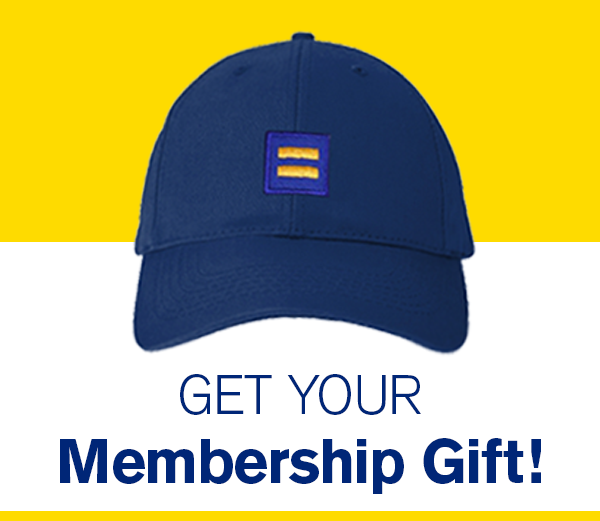 Get your membership gift. Blue HRC hat with logo.