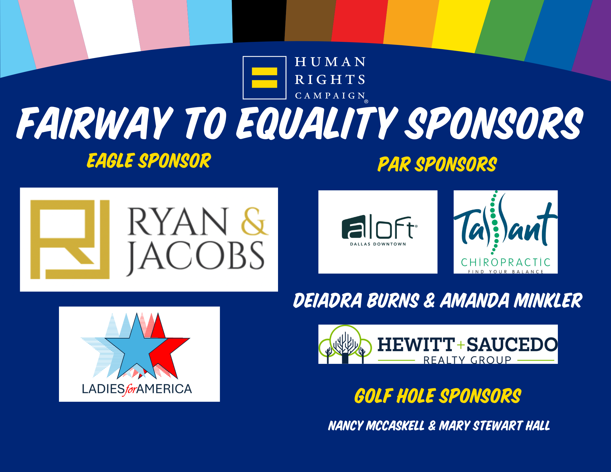 Fairway to Equality Thanks to our sponsors: Eagle Sponsor Ryan & Jacobs Par Sponsors aloft Tallant Hewitt Saucedo Deidra Burns Amanda Minkler