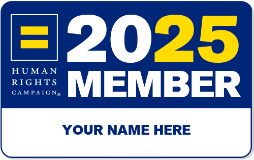 2025 Human Rights Campaign Member Card, with text Your Name Here written in the name space