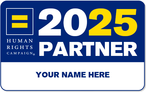 2025 Human Rights Campaign Partner Card, with text Your Name Here written in the name space