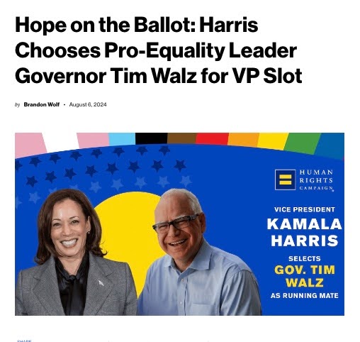 Hope on the Ballot: Harris chooses pro-equality leader Governor Tim Walt for VP slot