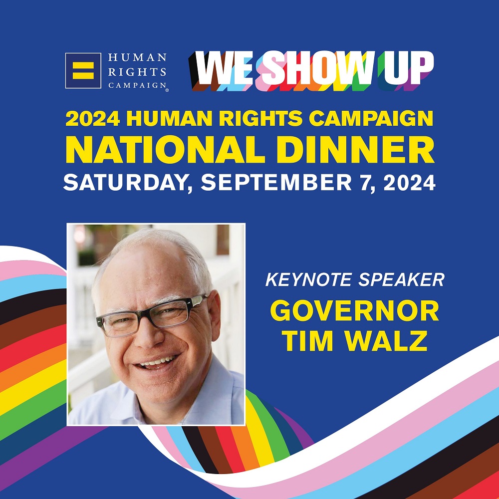 2024 Human Rights Campaign National Dinner. Keynote Speaker: Governor Tim Walz