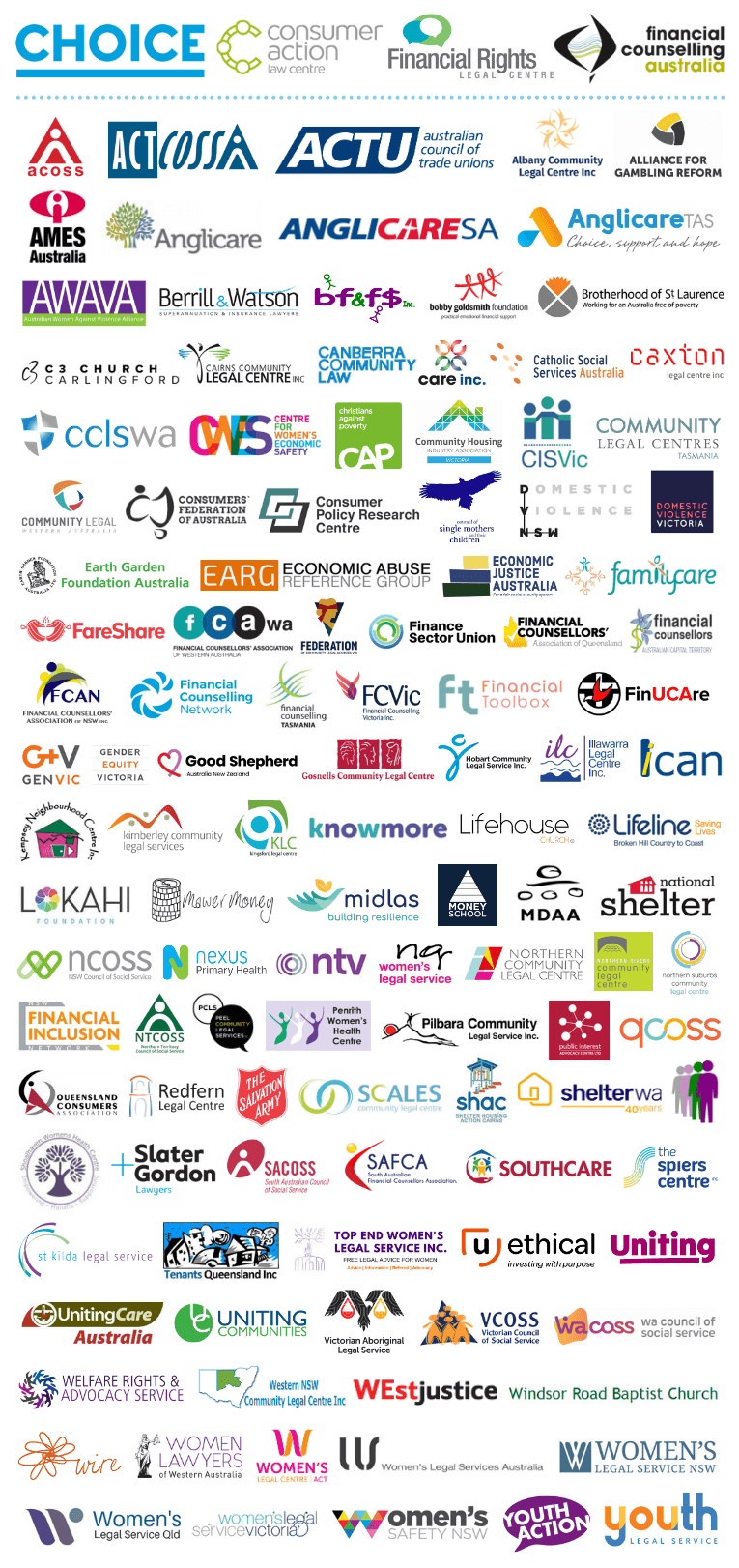 Logos of organisations that have signed the open letter to save safe lending.