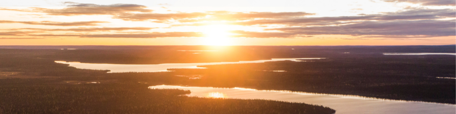 Sunset over aerial view of the Seal River Watershed in northern Manitoba