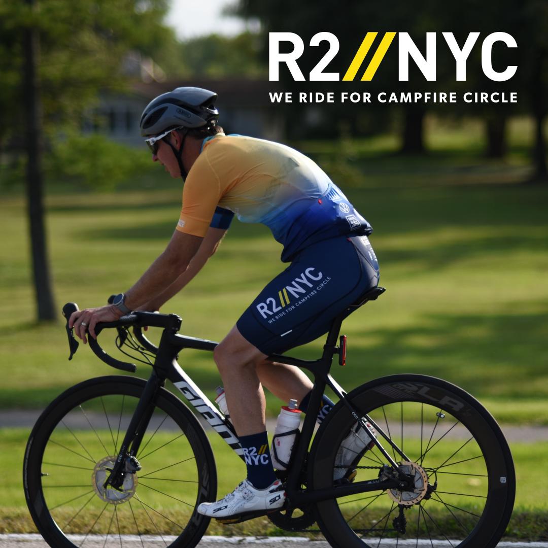 R2NYC We ride for Campfire Circle cyclist profile from the side