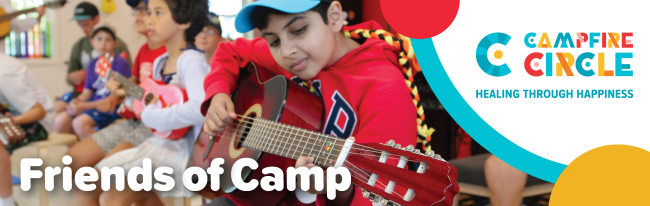 Friends of camp! Campers playing guitar. Campfire Circle Healing through happiness