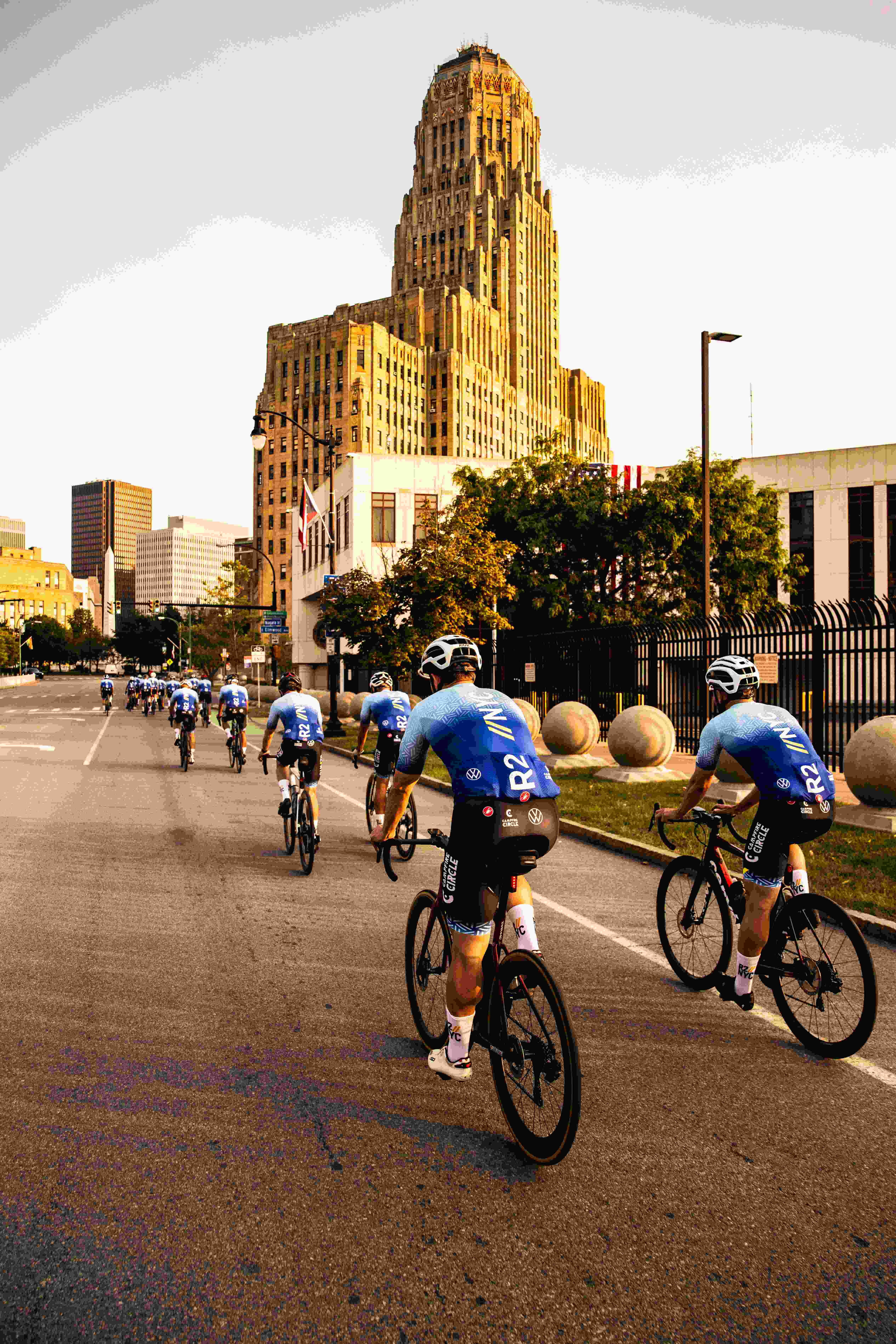 riders with approaching new york city