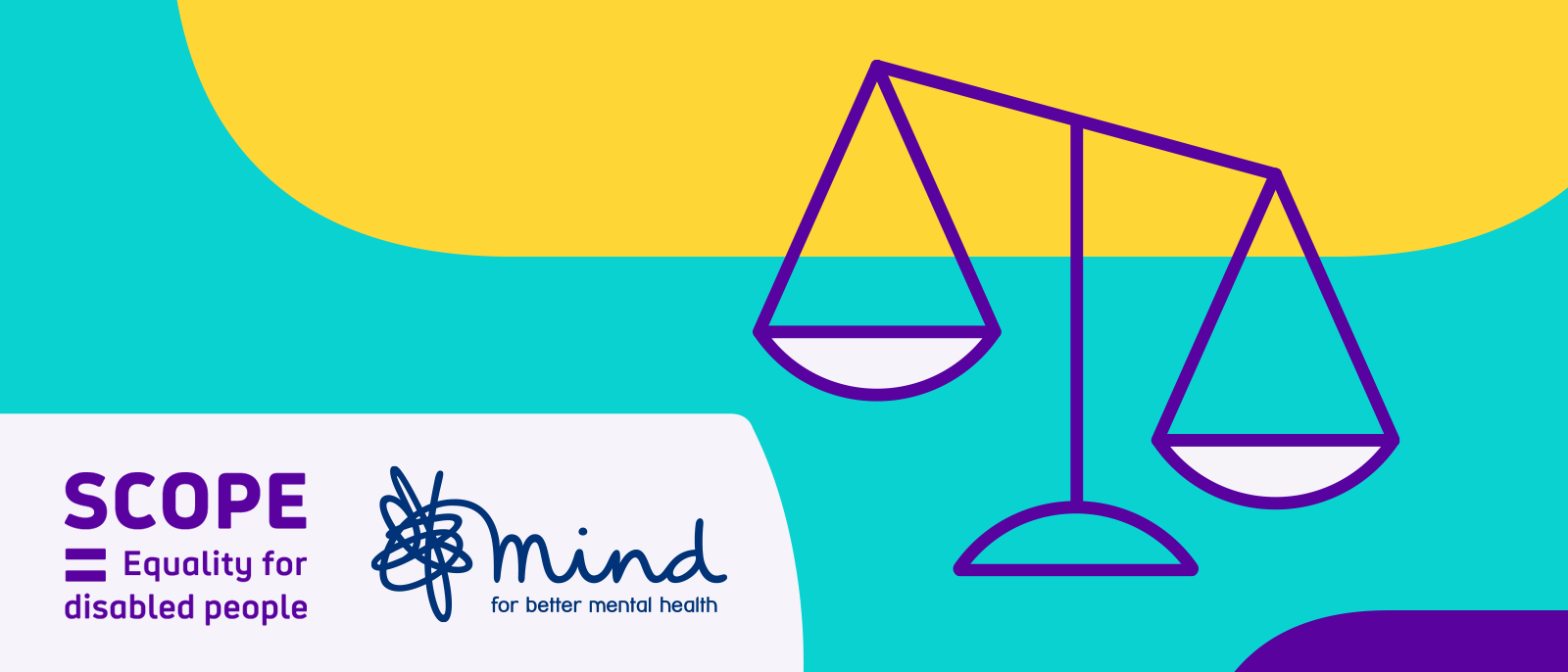 An image of weighing scales, with both Scope and Mind's logo