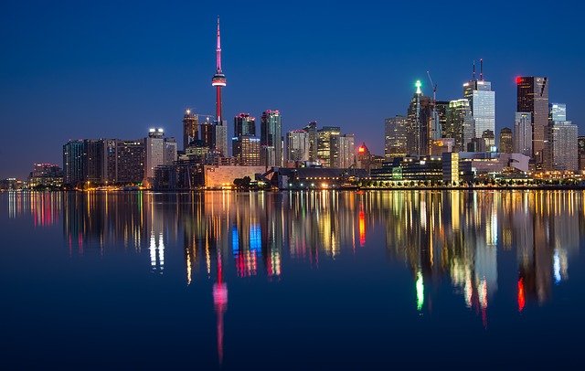 CN tower by the waterfront, in Toronto Canada