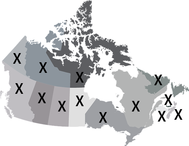 map of Canada with Xs all over
