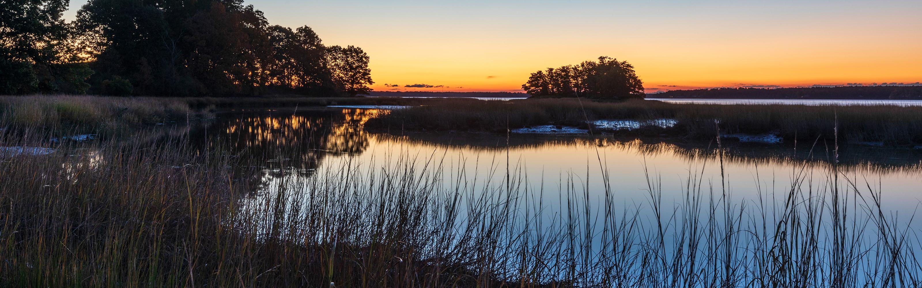 Dawn on the salt marsh at The Nature Conservancy's Lubberland Creek Preserve in Newmarket, New Hampshire. © Jerry and Marcy Monkman/EcoPhoto