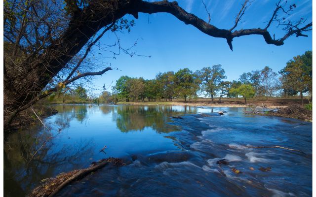 a shot of the blue river