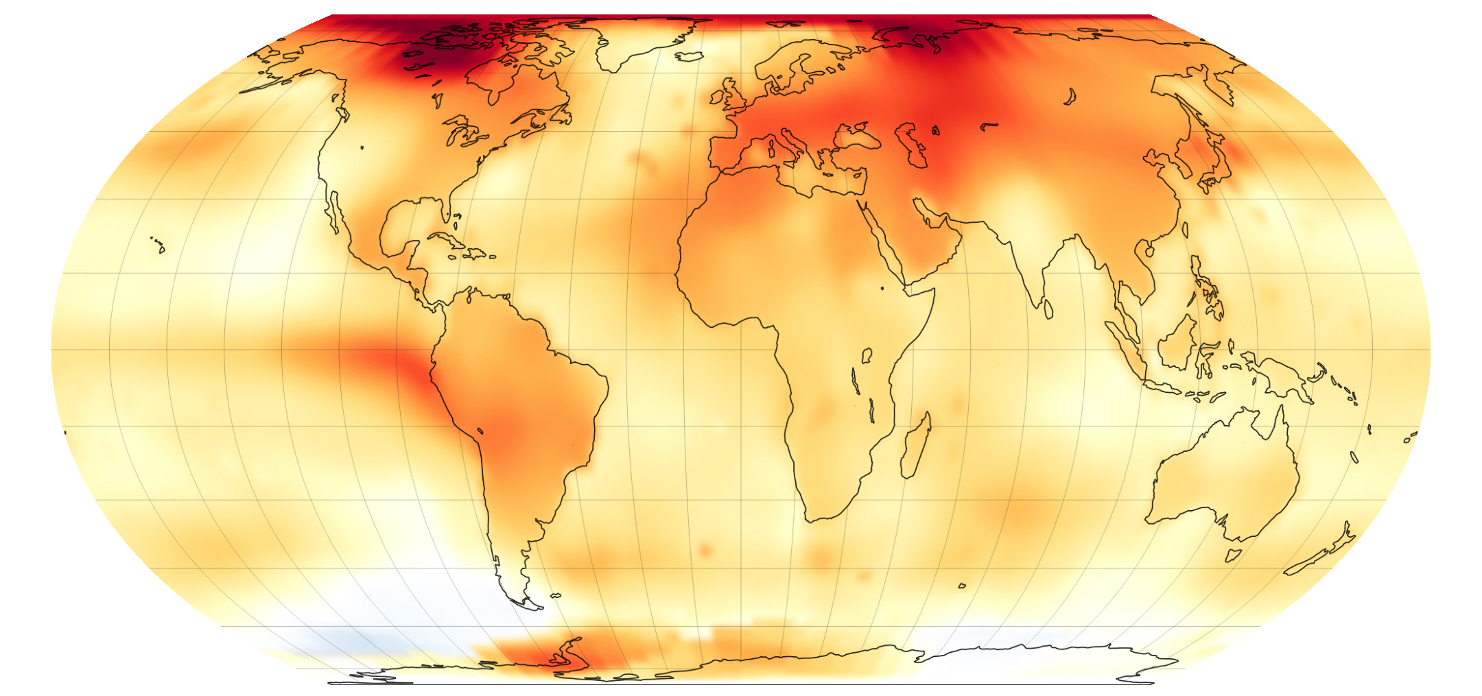 Colored map of warming planet temperatures. &copy; NASA’s Earth Observatory