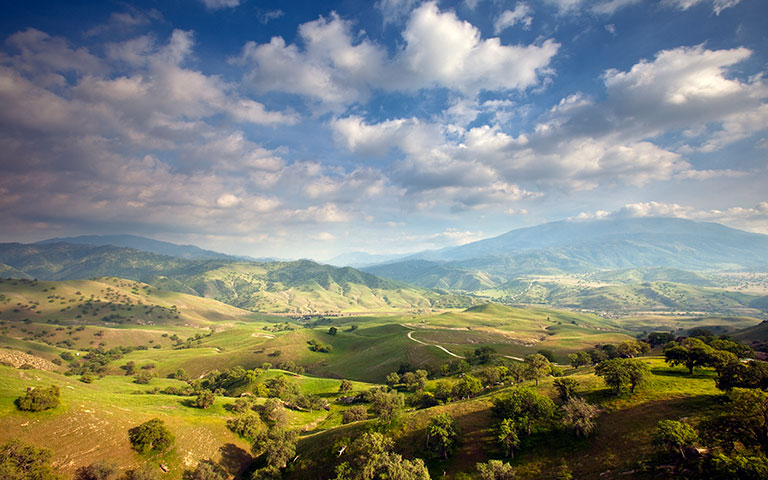 Scenic views of the rolling green hills and oak trees of the Tollhouse Ranch, located in the heart of the Tehachapi corridor, California. &copy; Ian Shive