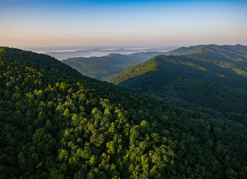 Aerial photograph of the Cumberland Gap in Kentucky. &copy; Cameron Davidson