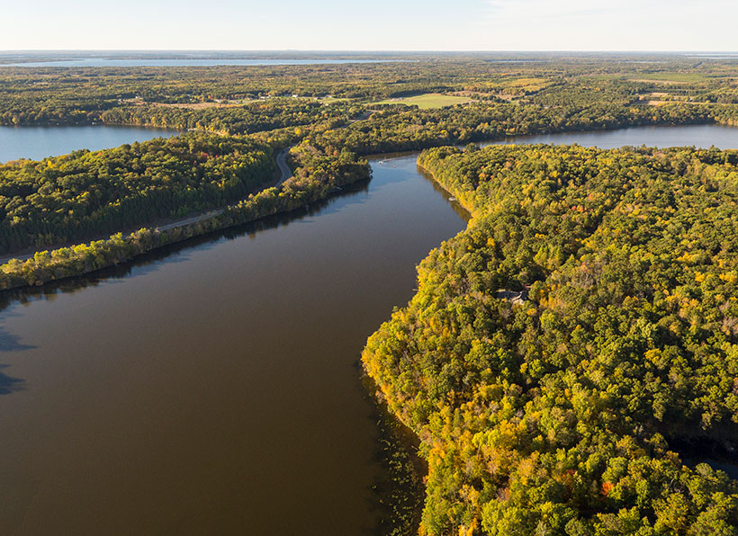 Aerial view of Mississippi River on the northeast side of Brainerd, Minnesota. &copy; Mark Godfrey/TNC