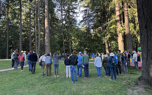 Volunteers gather in a forest at Mt. Tabor Park. © Molly Dougherty/TNC