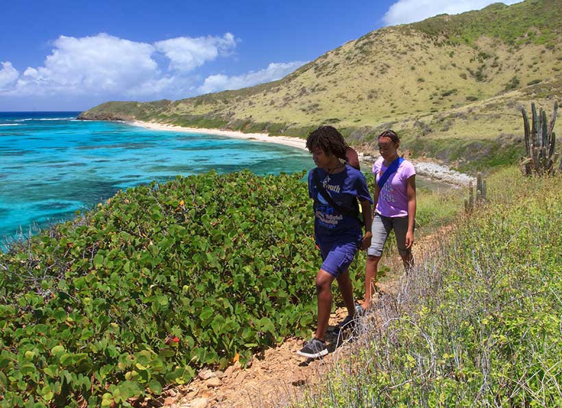 Hikers enjoy the trails at TNC's Jack and Isaac Bay Preserve on St. Croix, U.S. Virgin Islands. &copy; Marjo Aho