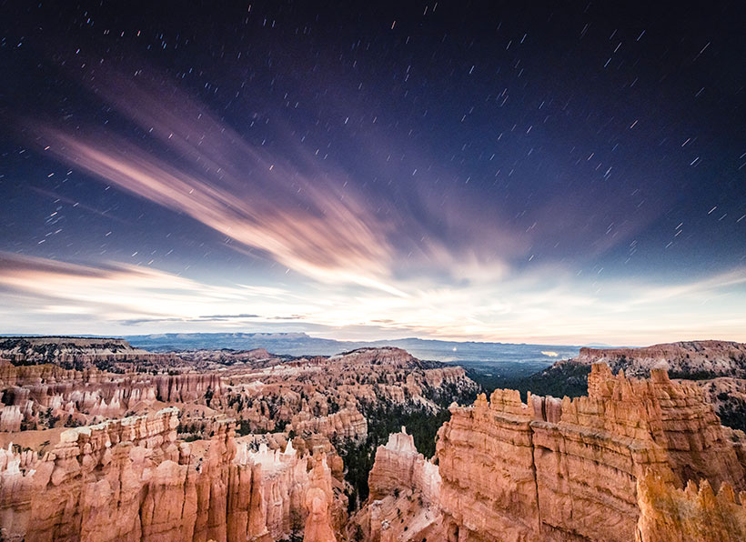 The moonrise two days after the full moon over Bryce Canyon National Park, Utah. &copy; Nick Hall