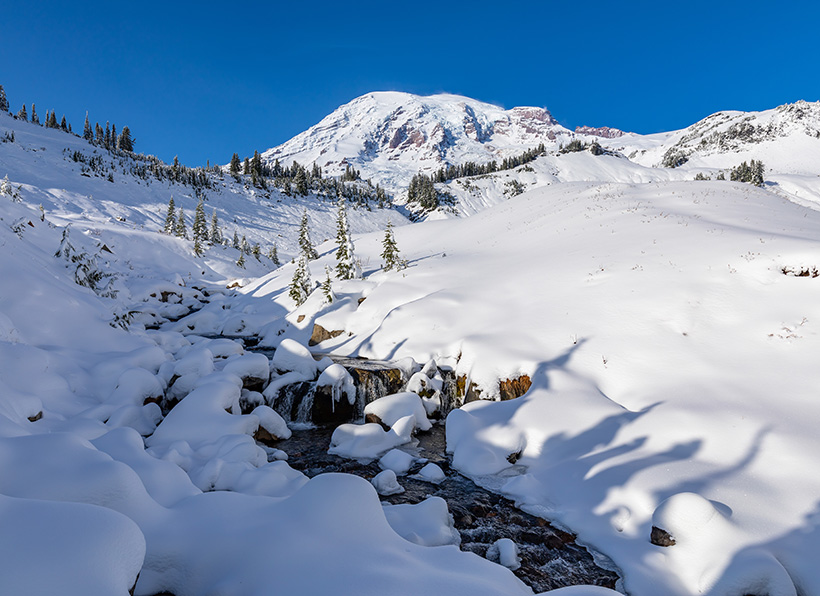 Snowy landscape at Mount Rainier, Washington, near Paradise Lodge. &copy; Jeffrey Wolff