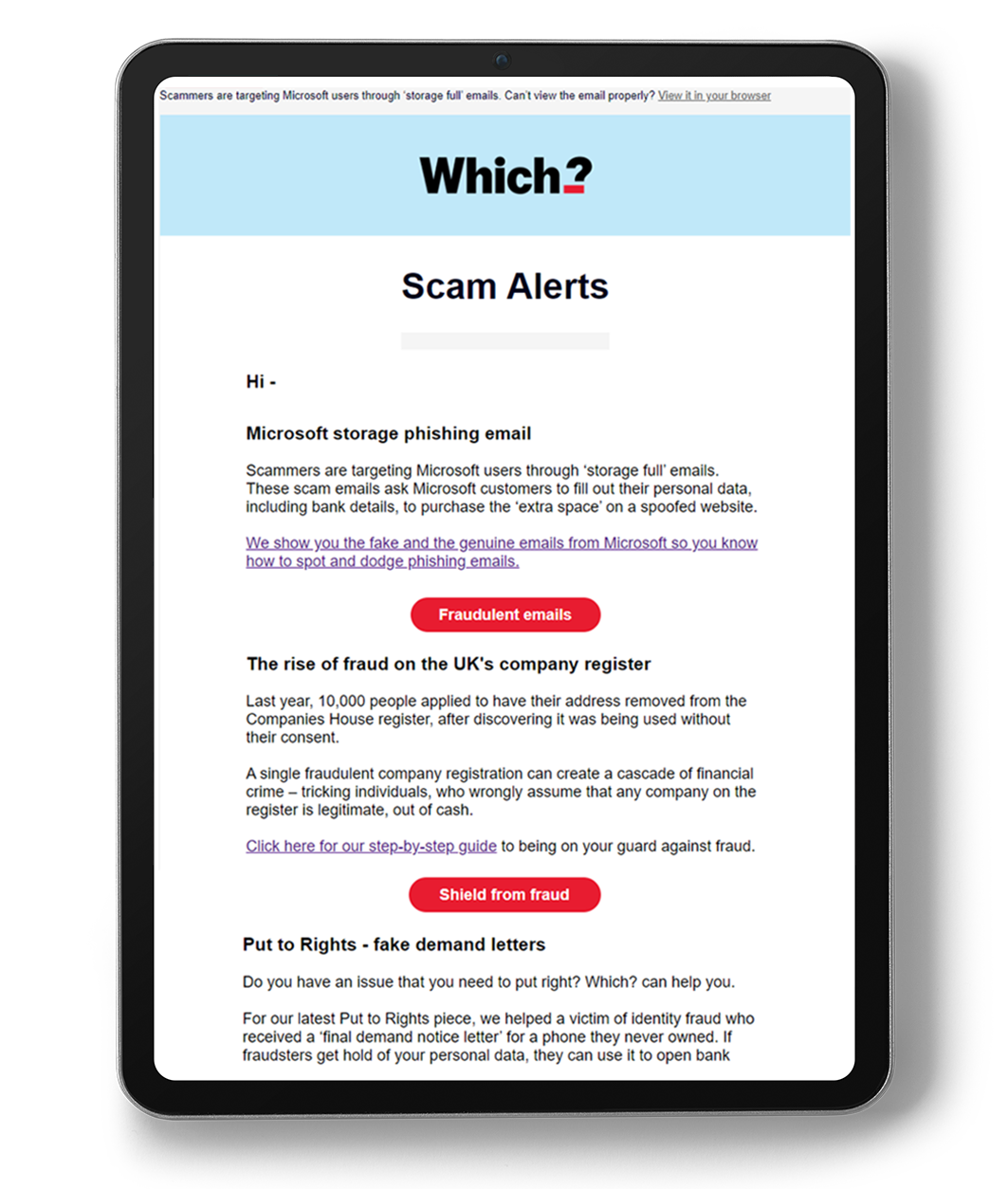 Sign up to our Scam alert service