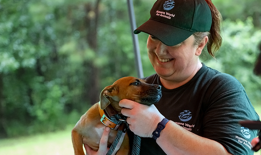 AR team member with dog in hands image
