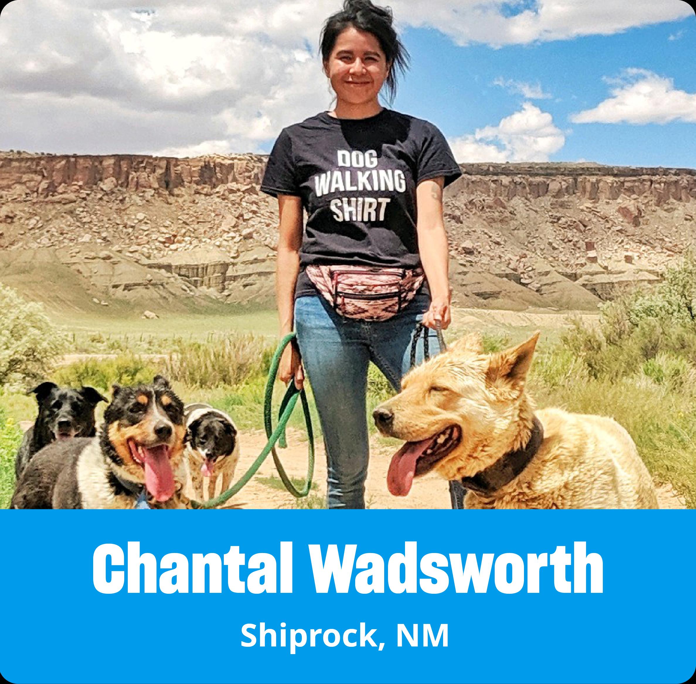 Chantal Wadsworth holding her dogs with leash