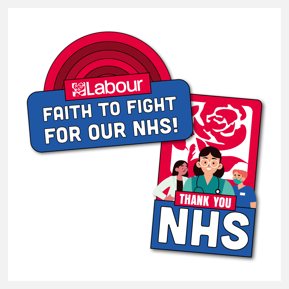 Both pin badges - Thank you NHS and Faith to fight