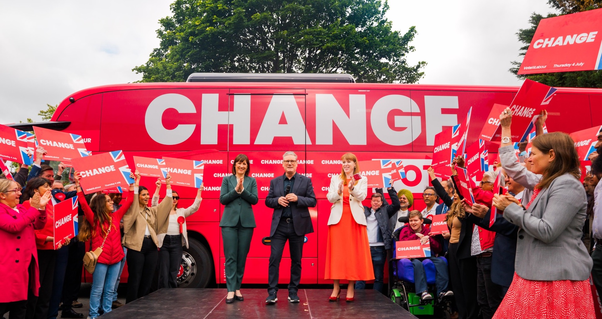 Keir, Angela and Rachel launch the battle bus