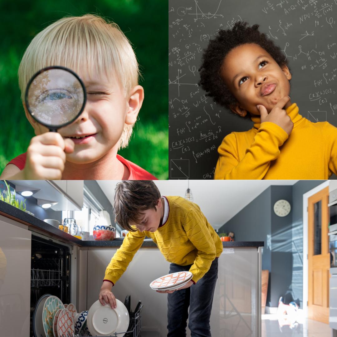 This is an image of children looking, thinking and doing