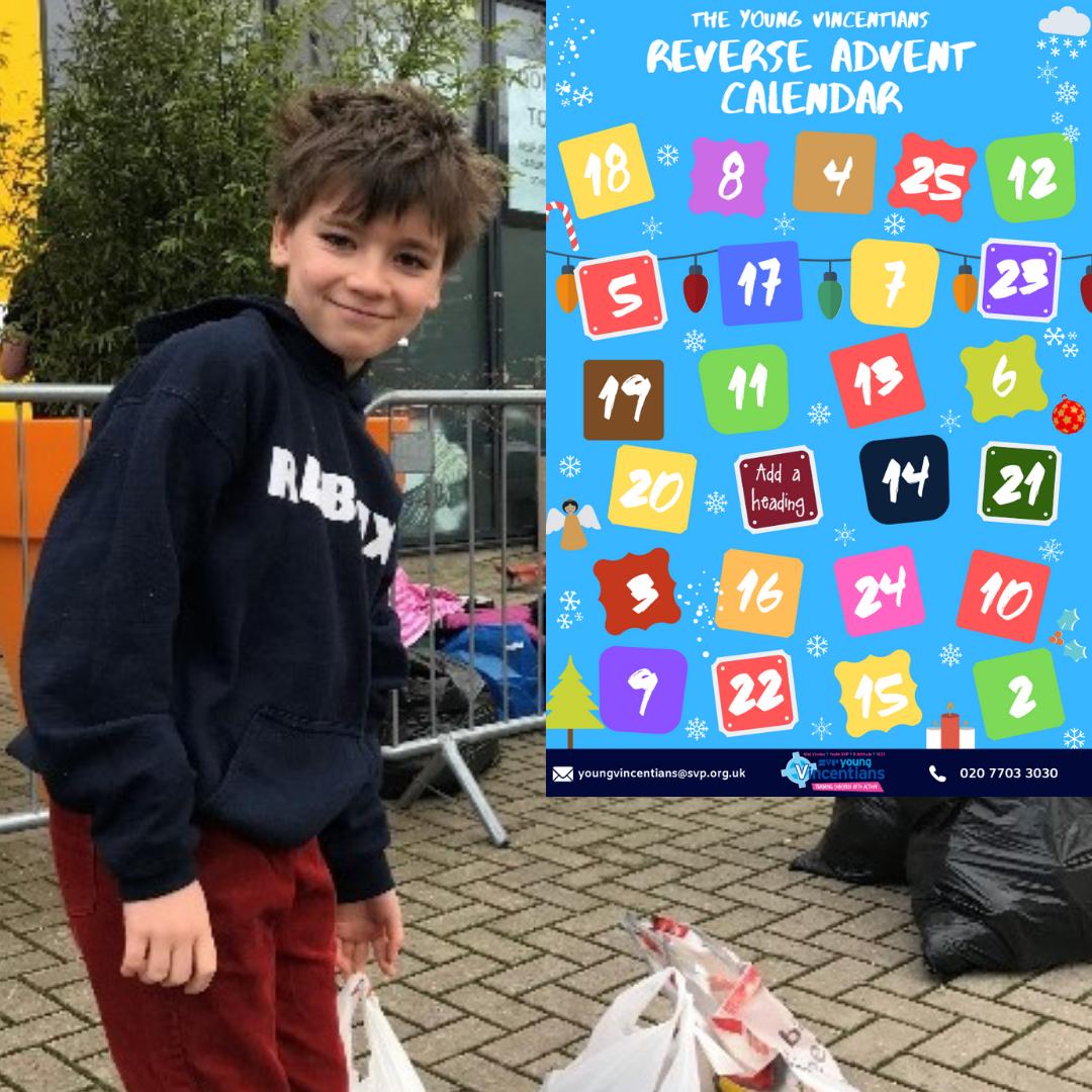 This is a photo of a Mini Vinnies rep from St.Winifred's, South East London dropping off donations at a community hub. A copy of the Reverse Advent Calendar is also in the picture.