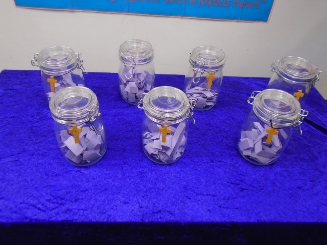 This is a photo of the Lent jars the children made
