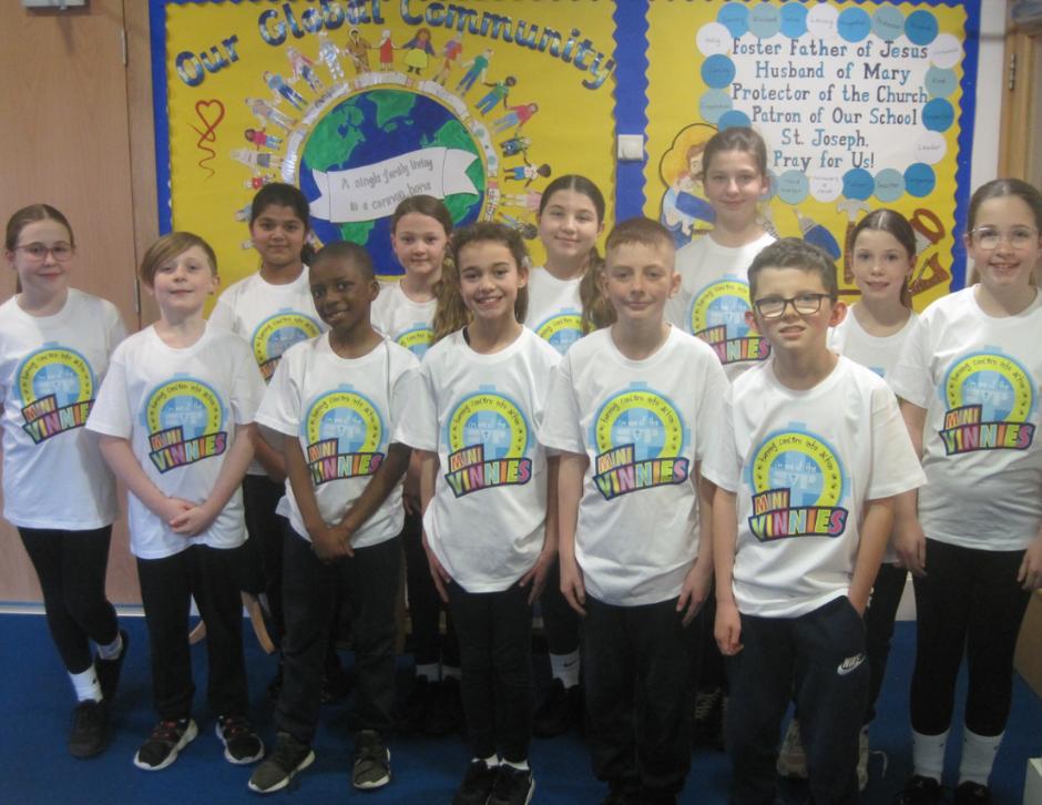 This is a group photo of the Mini Vinnies at St Joseph's in their branded tshirts