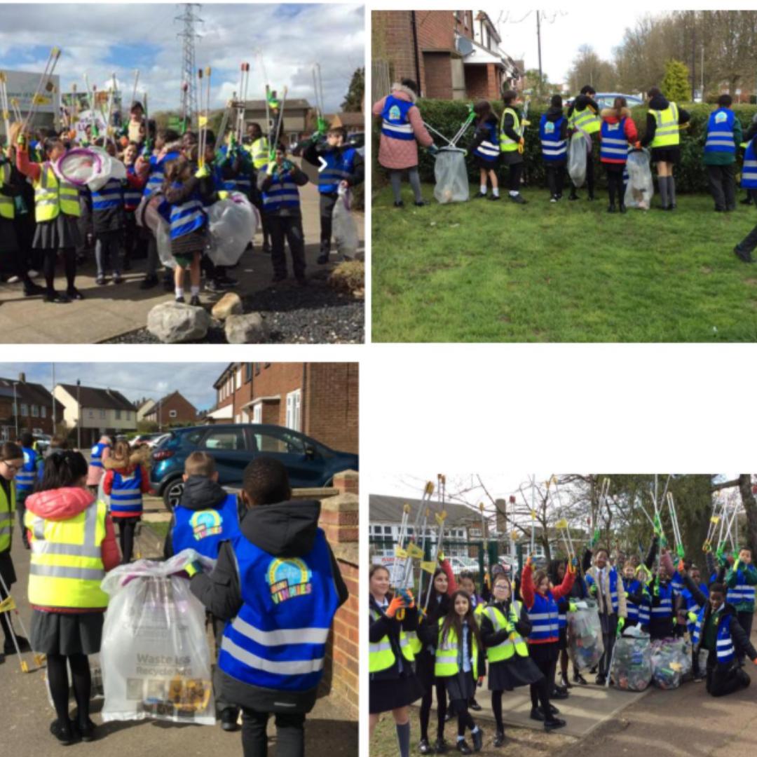 this is an image of the children taking part in the Luton tidy