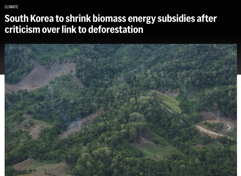 AP story about the new biomass policy in South Korea