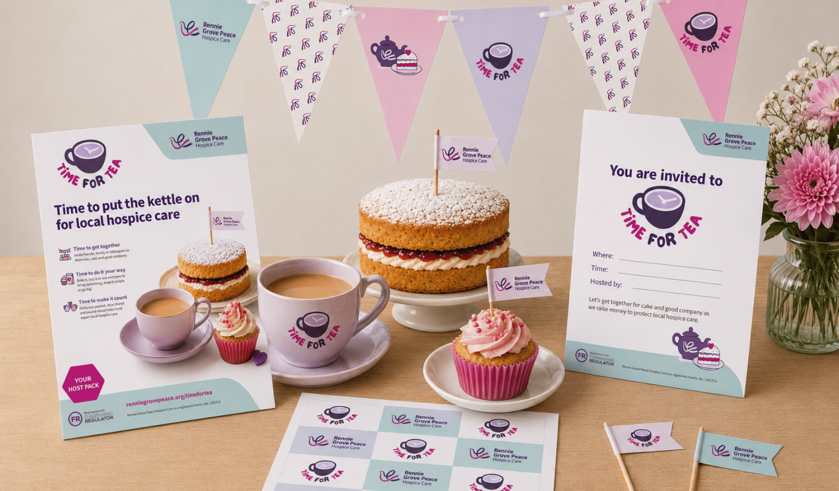 invites, posters, cake flags and bunting