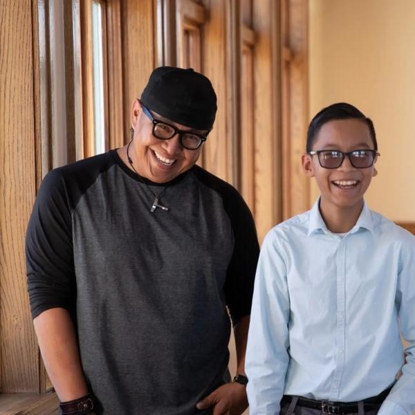 a boy and a volunteer