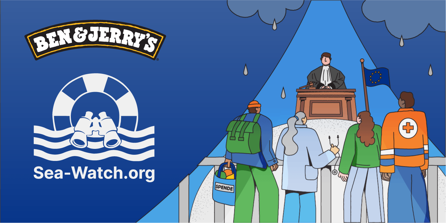 Ben & Jerry's Logo and Sea-Watch Logo on Illustrated Background