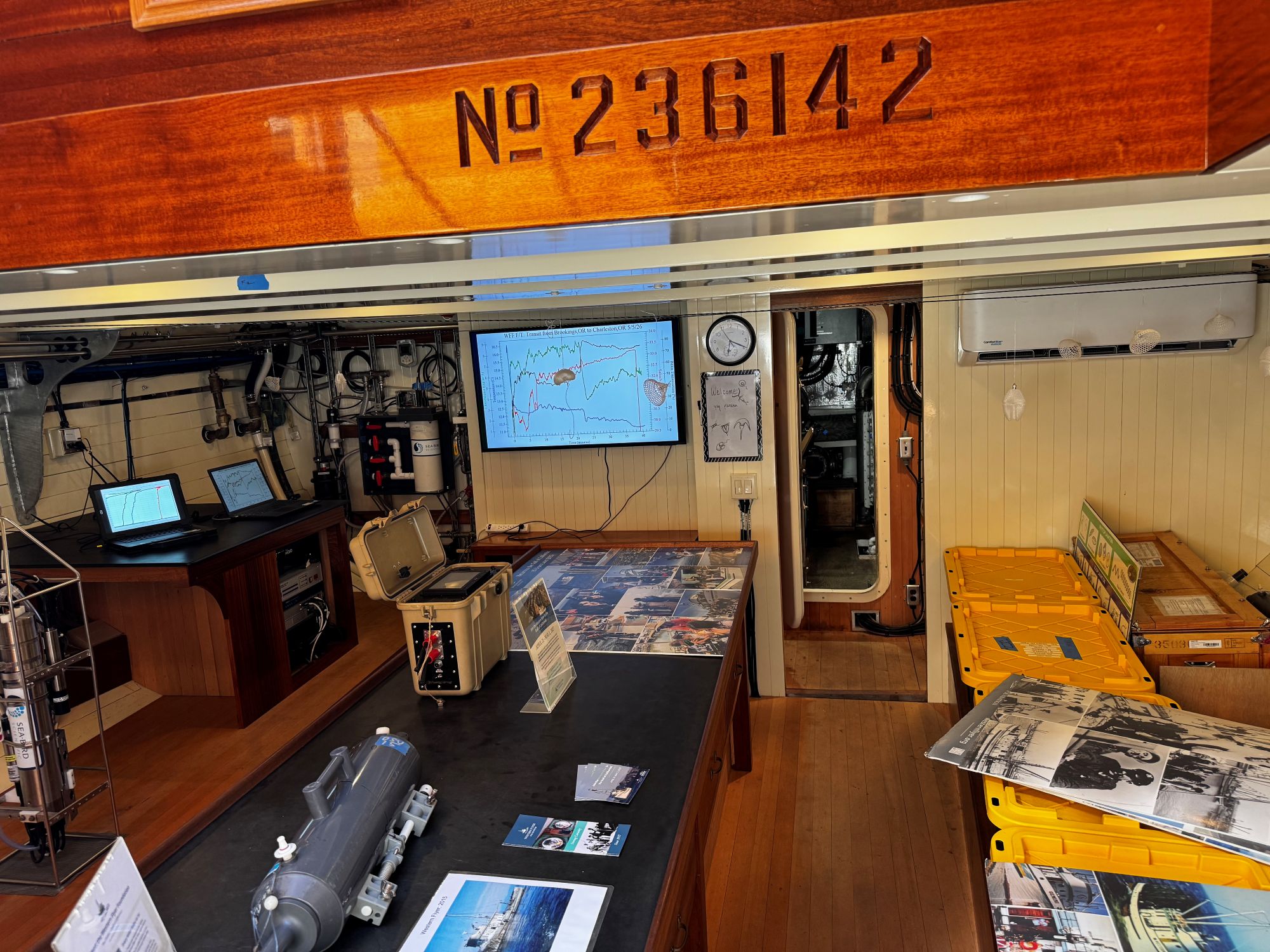 The interior of a boat