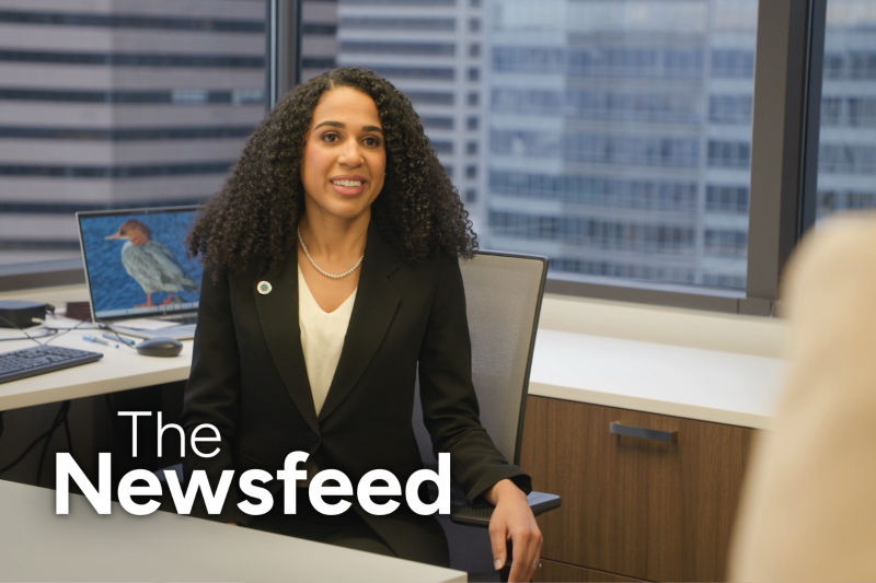 Erika Evans sits at her desk