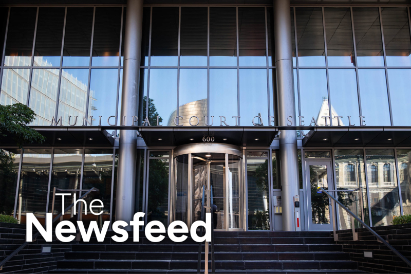The glass exterior of a municipal court in Seattle