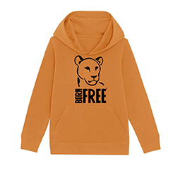 Orange hoodie with Born Free logo